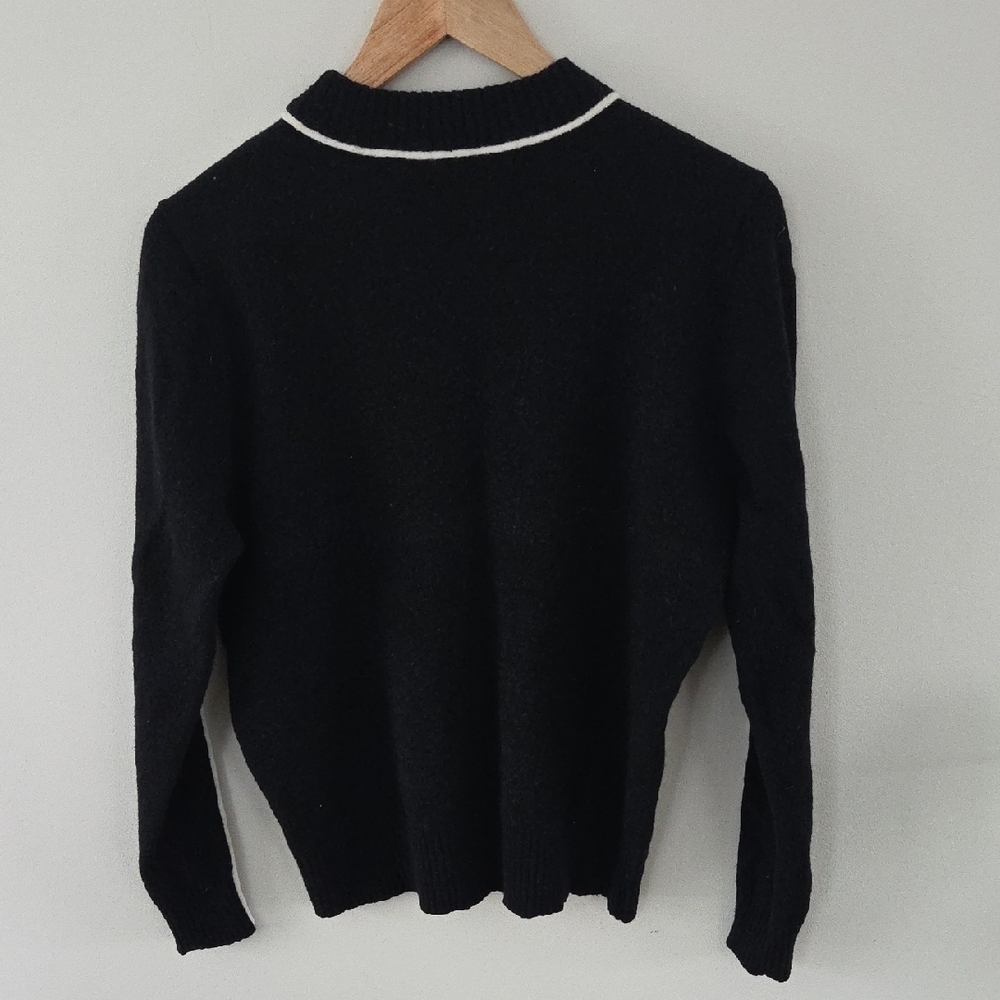Athleta Black Merino Wool Sweater with White Accents - Picture 6 of 7
